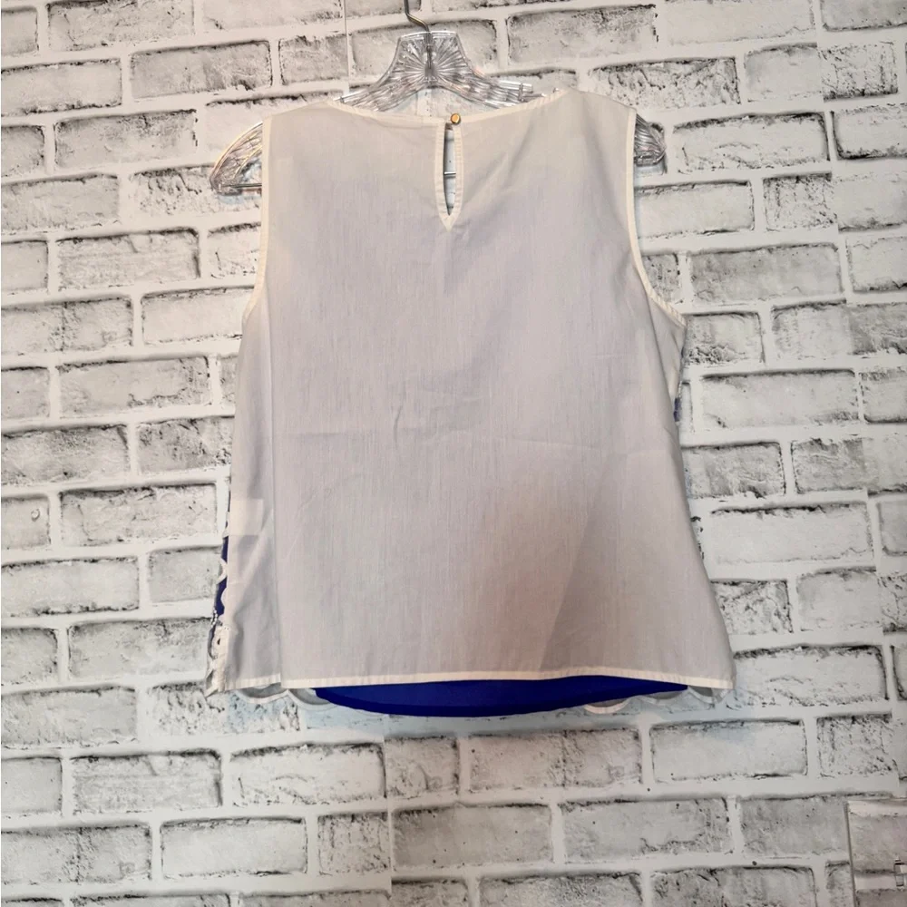 Liz Claiborne Blue and White‎ Sleeveless Top embroidered overlay ombré look - Picture 6 of 9